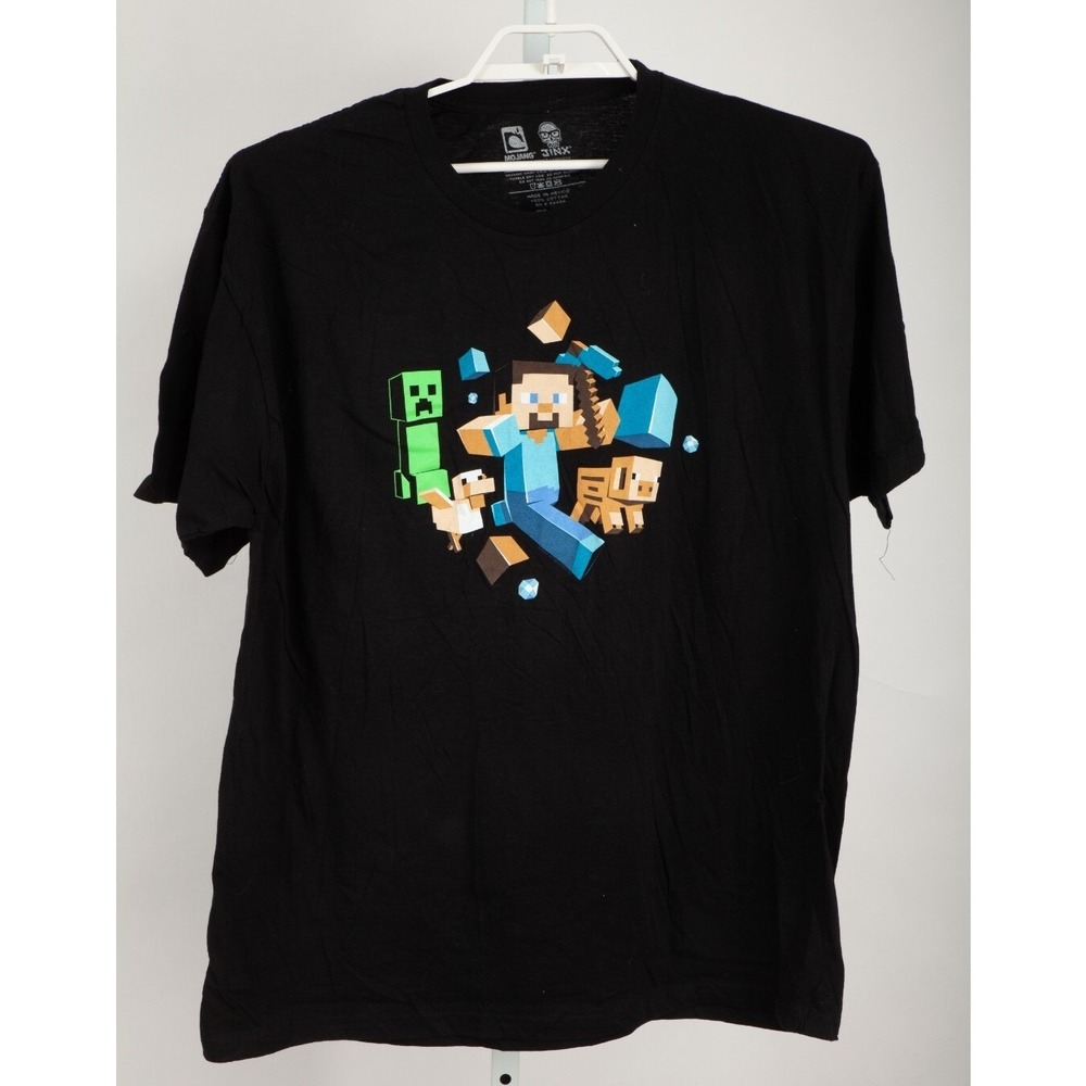 Mojang Jinx Minecraft T-Shirt Men 2XL Black Steve Creeper Graphic 100% Cotton